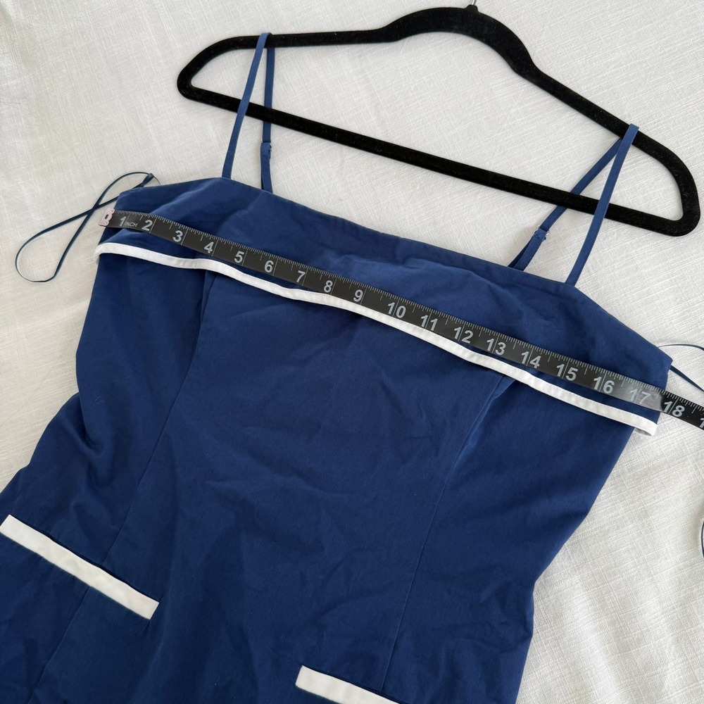 LOST + WANDER‎ Navy Blue White Trim Smocked Back Mini Dress Size Medium - Picture 8 of 9